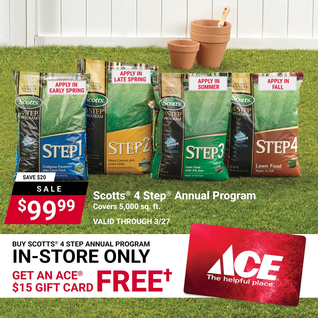 Scotts 4 Step LawnCare Get a FREE 15 Ace Gift Card Kabats Ace